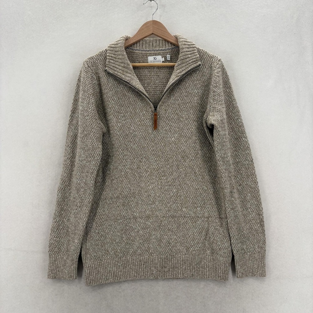 7 Diamonds Turnberry Sweater Mens Small Beige Cotton Blend 1/4 Zip Collared Knit